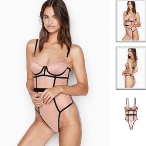 VICTORIAS SECRET VERY SEXY ROSE GOLD PINK Fishnet & Mesh Teddy Bodysuit